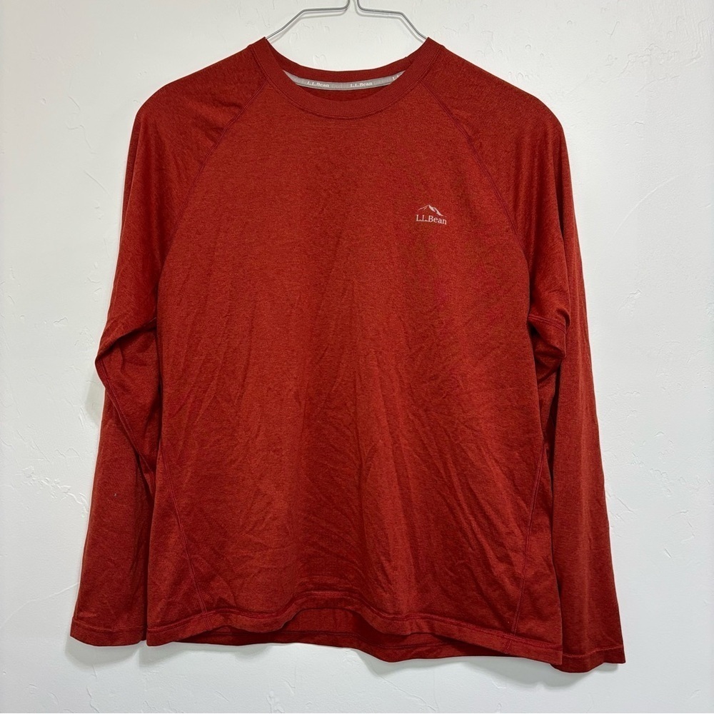 LL Bean Rust Red Orange Men's Long Sleeve T Shirt Slightly Fitted Large Basic